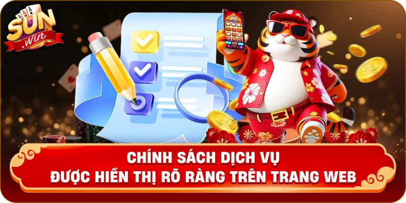 chính sách dịch vụ được hiển thị rõ ràng trên trang web.